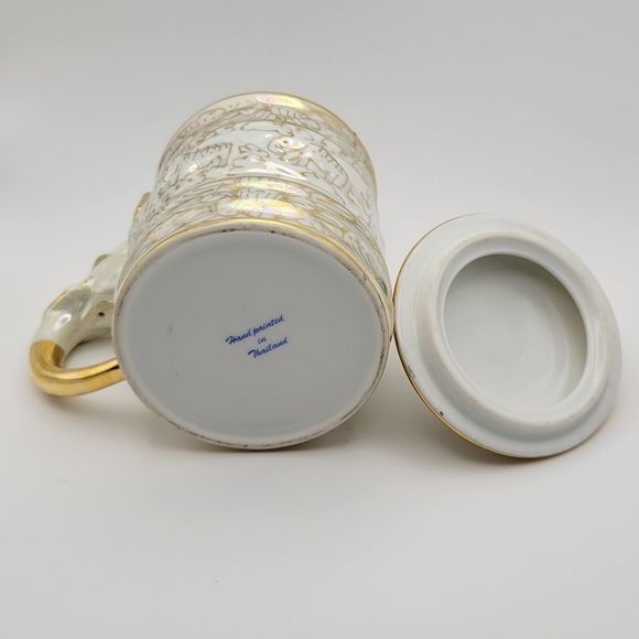 Vintage Benjarong Porcelain Tea Coffee Cup Elephant Handle Gold Gild Trim - Picture 5 of 11